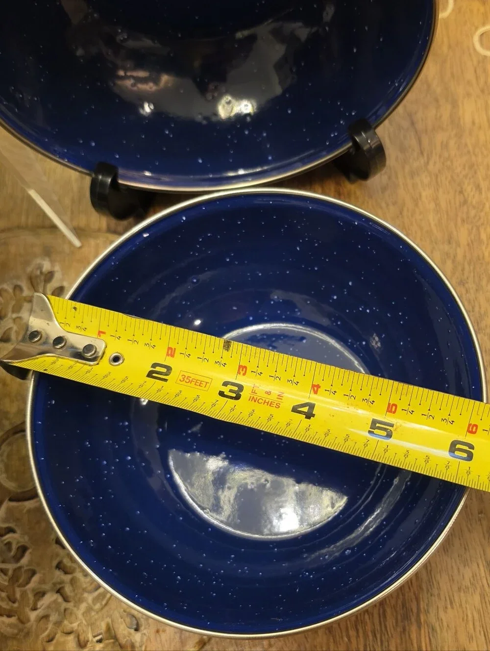 Set of 4 Vintage Blue Speckled Enamelware Metal Camping Bowls 6